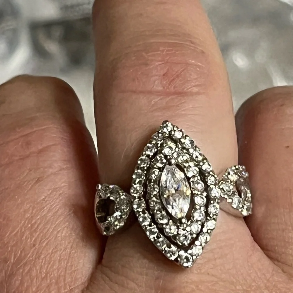 Sterling Marquise Sparkling WS Signed Ring